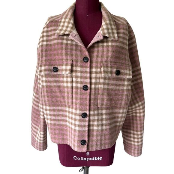 Rails Steffi Plaid Jacket size XL Mauve Pink Cream Sepia Wool Blend - Picture 2 of 11